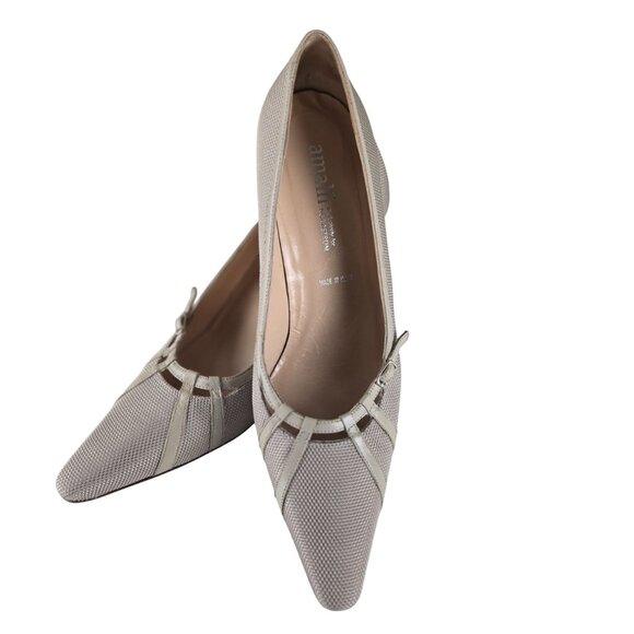 Amalfi for Nordstrom Beige Taupe Leather Mesh Heels 9.5, Made in Italy - Picture 3 of 13